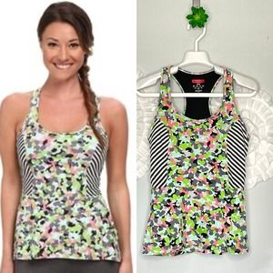 Spanx Floral Petal Power/ Thin Striped Peplum Racerback Tank Size Medium
